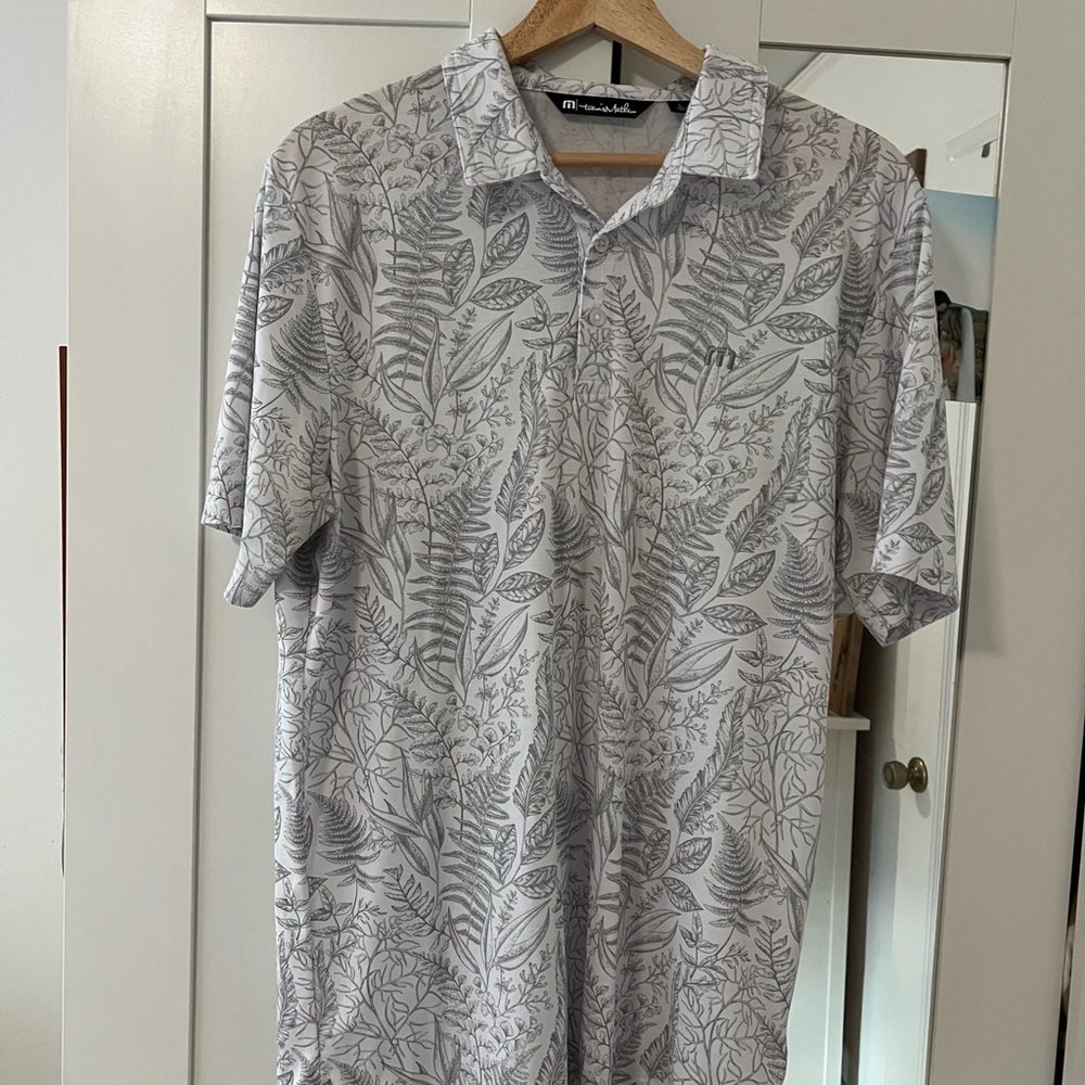 Travis Mathew White and Gray Botanical Polo Shirt